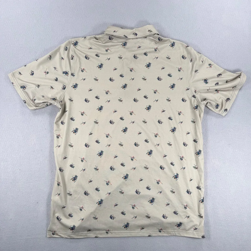 North River Outfitters Mens Tan Fly Fishing Lure Print Polo Shirt Medium M